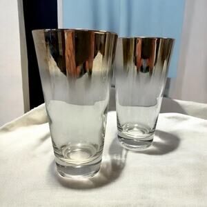 2 Vintage MCM Dorothy Thorpe Silver Fade Highball Tom Collins Tumblers Glasses